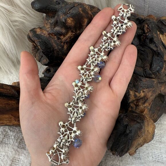 Vintage Coro 3 PC Set Demi-Parure Blue AB Auroa Borealis Dangle Bead Silver Tone - Picture 14 of 16